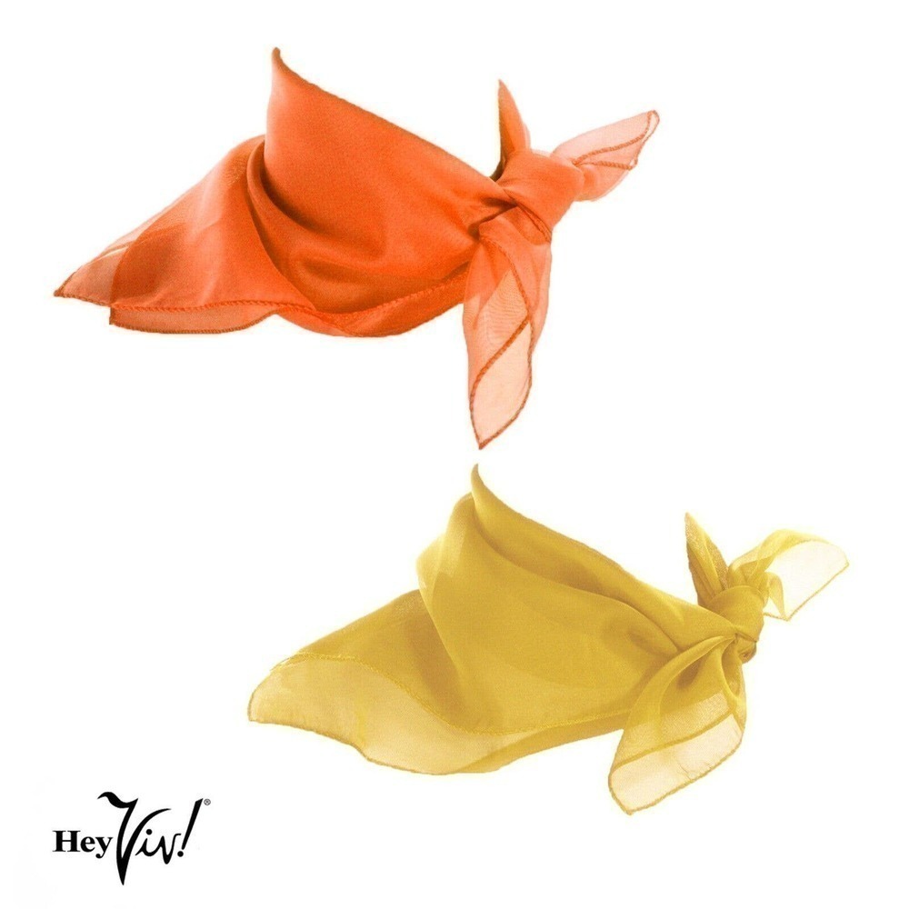 50s Style Sheer Chiffon Square Scarves Set w 1 Orange 1 Yellow Scarf - Hey Viv
